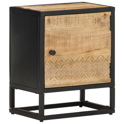 Bedside Cabinet with Carved Door 40x30x50 cm Rough Mango Wood
