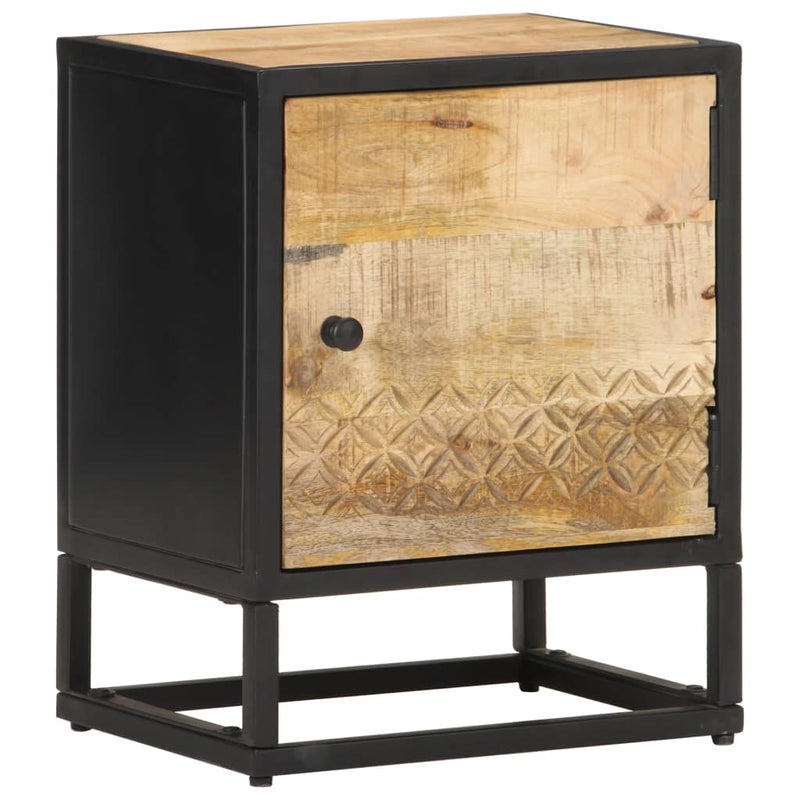 Bedside Cabinet with Carved Door 40x30x50 cm Rough Mango Wood Payday Deals