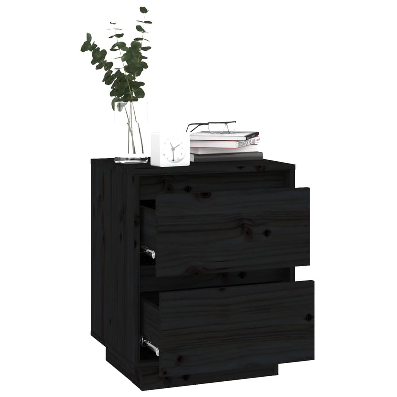 Bedside Cabinets 2 pcs Black 40x35x50 cm Solid Wood Pine Payday Deals