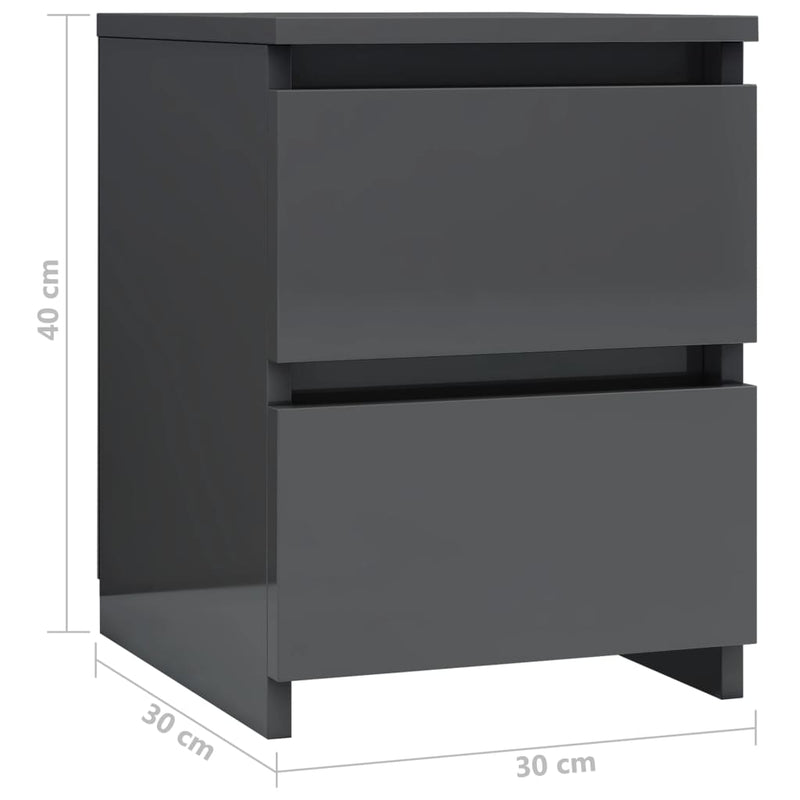 Bedside Cabinets 2 pcs High Gloss Grey 30x30x40 cm Chipboard Payday Deals