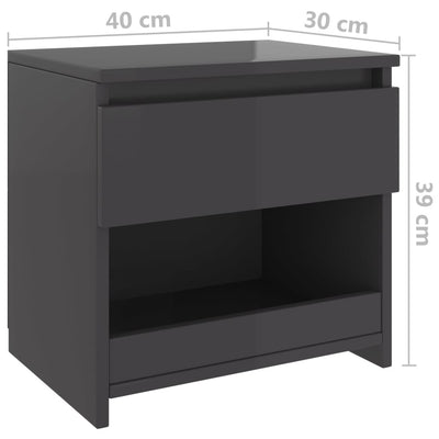 Bedside Cabinets 2 pcs High Gloss Grey 40x30x39 cm Engineered Wood Payday Deals