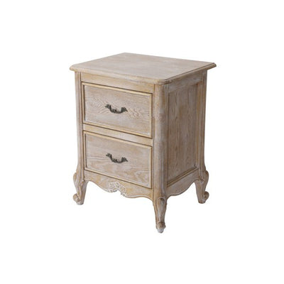 Bedside Table Oak Wood Plywood Veneer White Washed Finish Storage Drawers Payday Deals