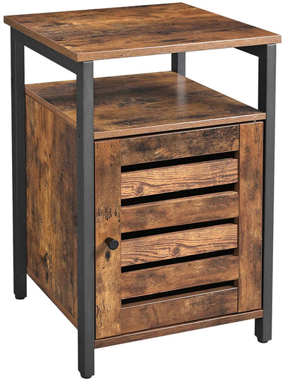 Bedside Table with 2 Adjustable Shelves, Steel Frame, 40 x 40 x 60 cm,  Rustic Brown and Black