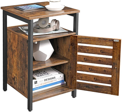 Bedside Table with 2 Adjustable Shelves, Steel Frame, 40 x 40 x 60 cm,  Rustic Brown and Black Payday Deals