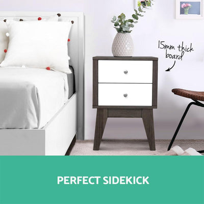 Artiss Bedside Table with Drawers - White & Dark Grey Payday Deals