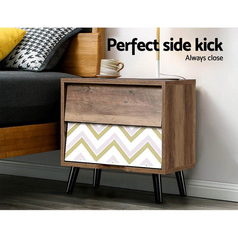 Bedside Tables 2 Drawers Table Storage Nightstand Cabinet Lamp Side Wood