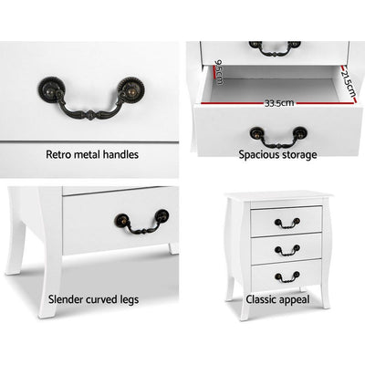 Bedside Tables 3 drawers Storage Nightstand Side Chest Cabinet Lamp Unit