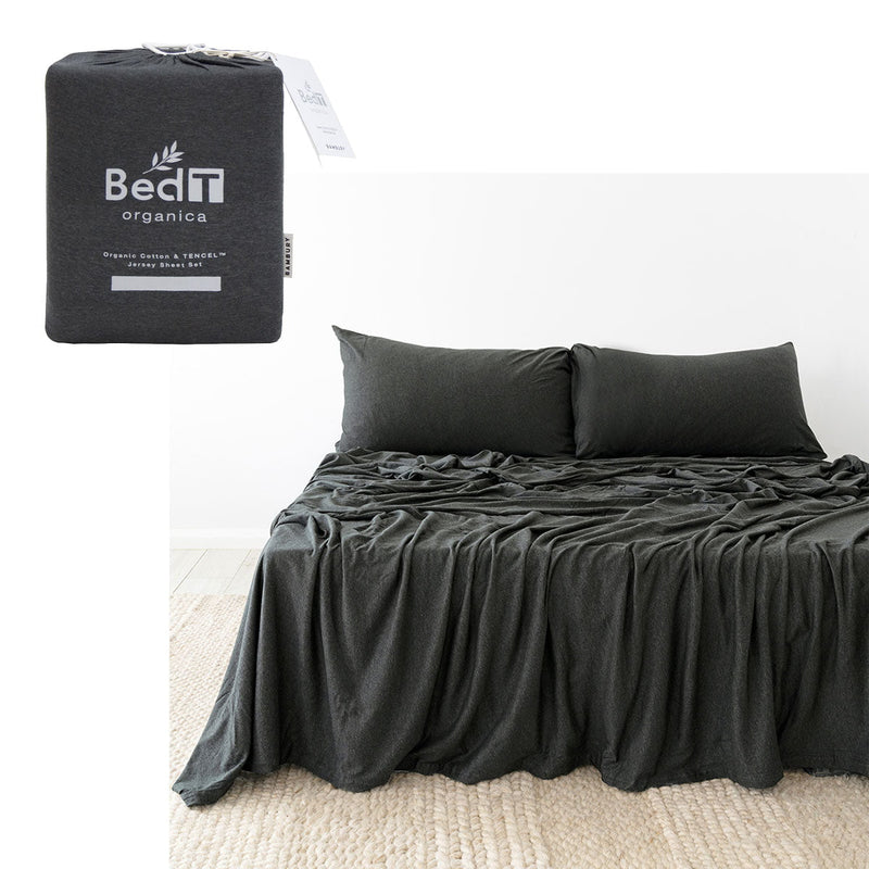 BedT Organica Jersey Cotton-Blend Sheet Set Charcoal Queen Payday Deals