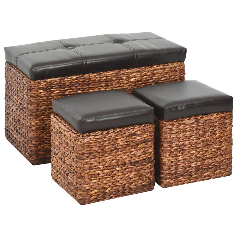 Bench with 2 Ottomans Seagrass Brown and Black Payday Deals