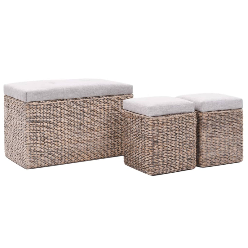 Bench with 2 Ottomans Seagrass Grey Payday Deals