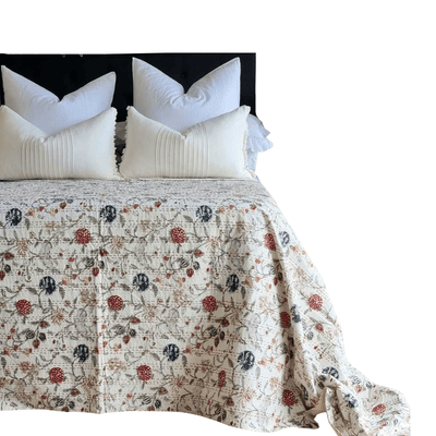 Berries Kantha Bedspread Coverlet - White (King - 228 cm x 274 cm) Payday Deals