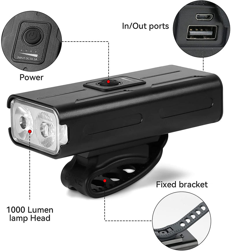 Bike 360° Light Front USB Rechargeable 1000 Lumen IPX4 Waterproof and Built in 2500mAh Powerbank Led Bicycle Lighting Payday Deals