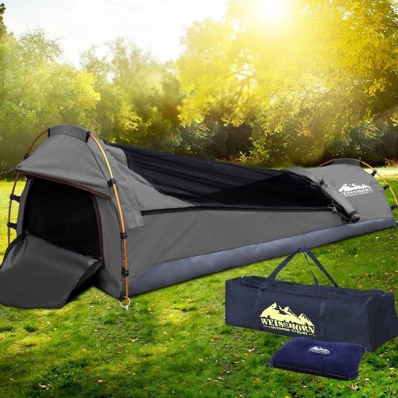 Weisshorn Biker Single Swag Camping Swag Canvas Tent - Grey Payday Deals