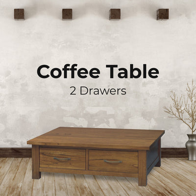 Birdsville Coffee Table 120cm 2 Drawer Solid Mt Ash Timber Wood - Brown Payday Deals