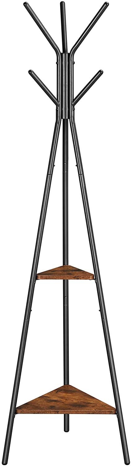 Black Coat Rack Stand Industrial Style 2 Shelves Clothes Payday Deals