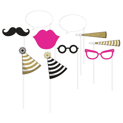 Black & Gold General Birthday Photo Booth Props 10 Pack