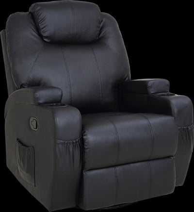 Black Massage Sofa Chair Recliner 360 Degree Swivel PU Leather Lounge 8 Point Heated