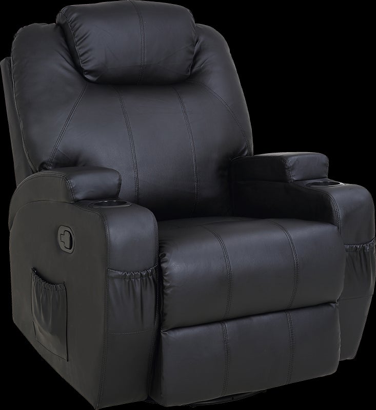 Black Massage Sofa Chair Recliner 360 Degree Swivel PU Leather Lounge 8 Point Heated Payday Deals