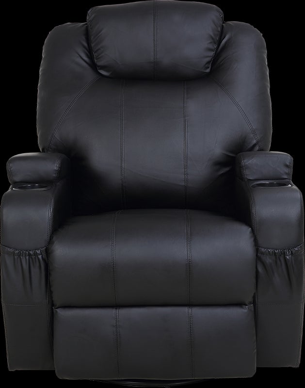 Black Massage Sofa Chair Recliner 360 Degree Swivel PU Leather Lounge 8 Point Heated Payday Deals