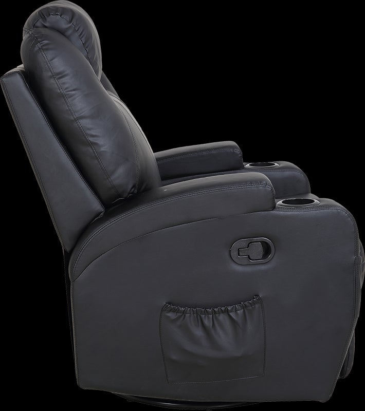 Black Massage Sofa Chair Recliner 360 Degree Swivel PU Leather Lounge 8 Point Heated Payday Deals