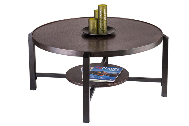 Black Round Coffee Table with Storage Shelf in Copper Finish Top Payday Deals