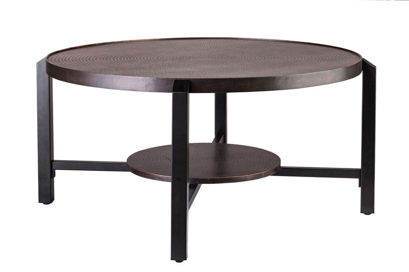 Black Round Coffee Table with Storage Shelf in Copper Finish Top Payday Deals