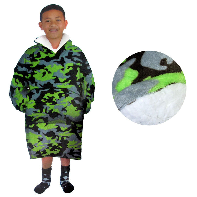 Blanket Hoodie with Sherpa Reverse Green Camouflage Payday Deals