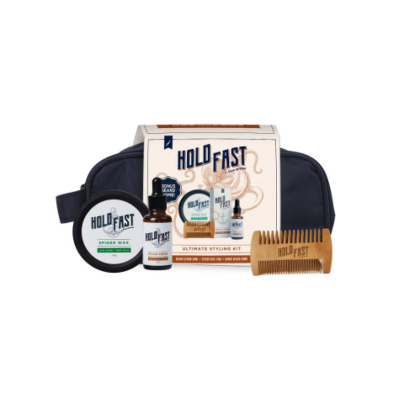 Blue Stratos Hold Fast Ultimate Beard Styling Kit. Serum, Wax, Comb and Wetpack Payday Deals
