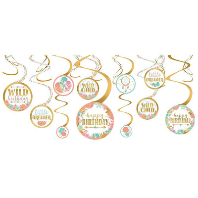 Boho Birthday Girl Spiral Decoration Value 12 Pack Payday Deals