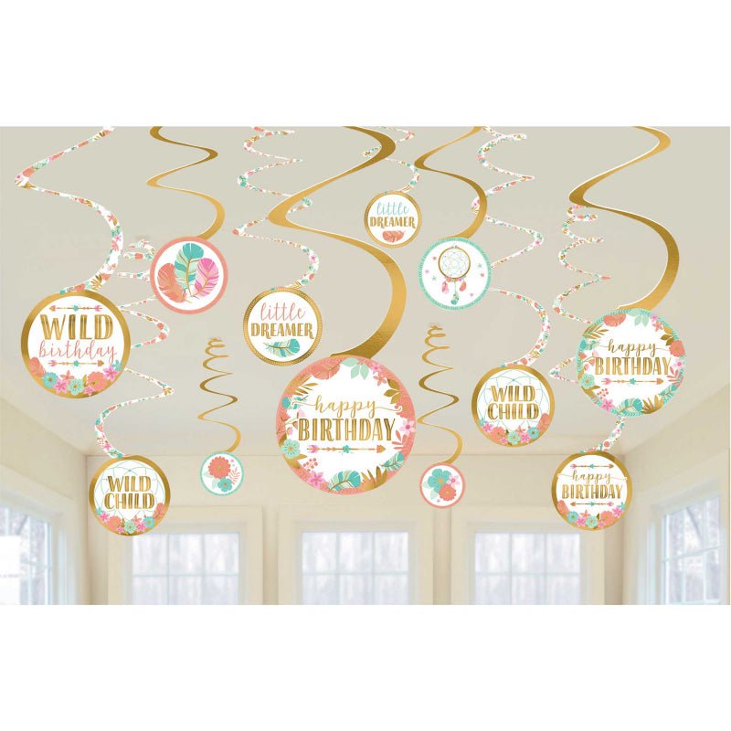 Boho Birthday Girl Spiral Decoration Value 12 Pack Payday Deals