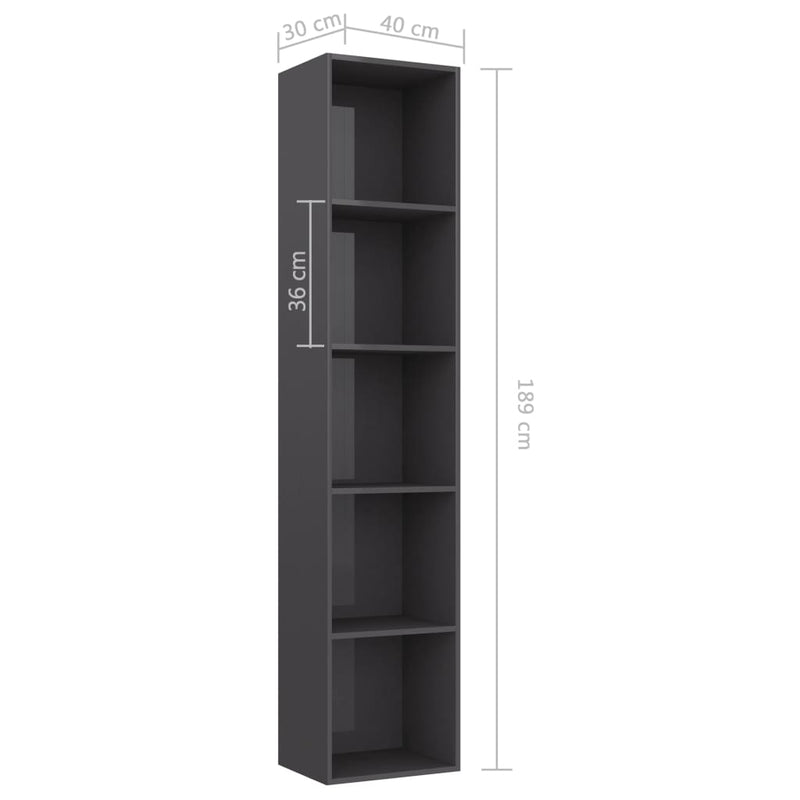 Book Cabinet High Gloss Grey 40x30x189 cm Engineered Wood Payday Deals