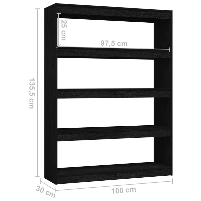 Book Cabinet/Room Divider Black 100x30x135.5 cm Solid Pinewood Payday Deals
