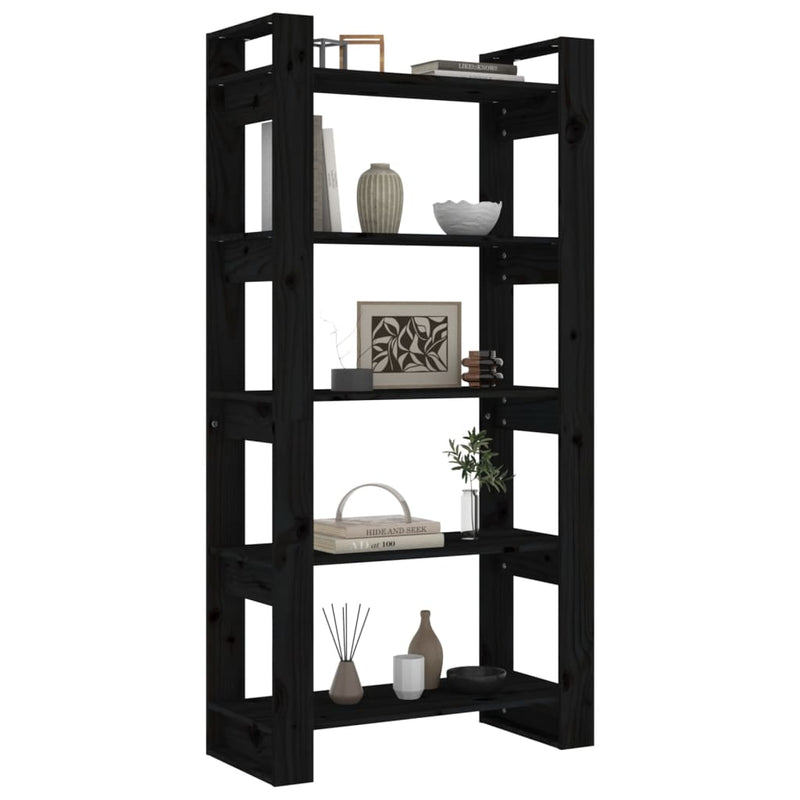 Book Cabinet/Room Divider Black 80x35x160 cm Solid Wood Payday Deals