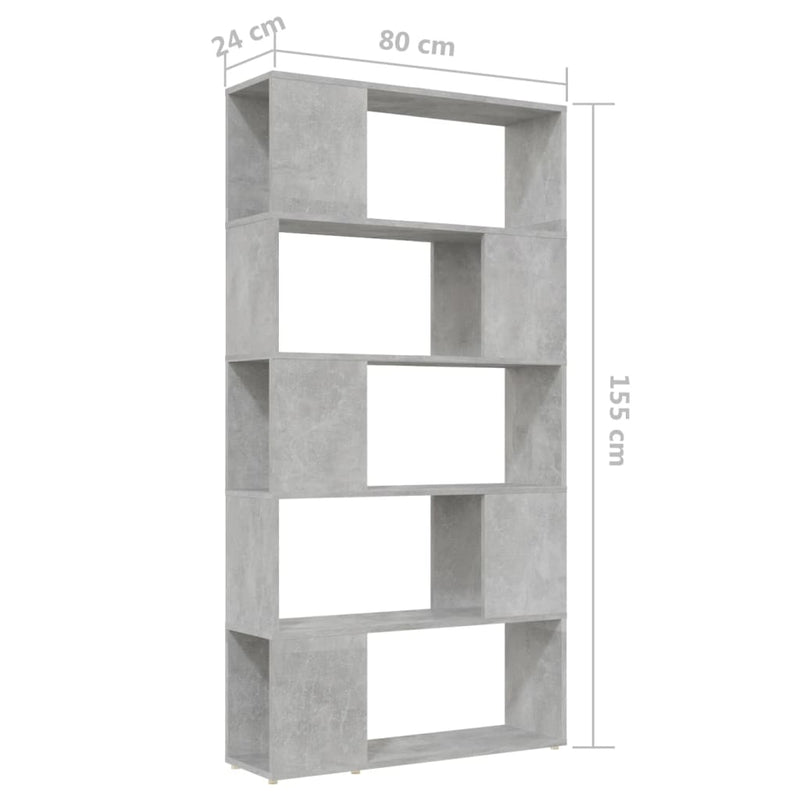 Book Cabinet Room Divider Concrete Grey 80x24x155 cm Engineered Wood Payday Deals