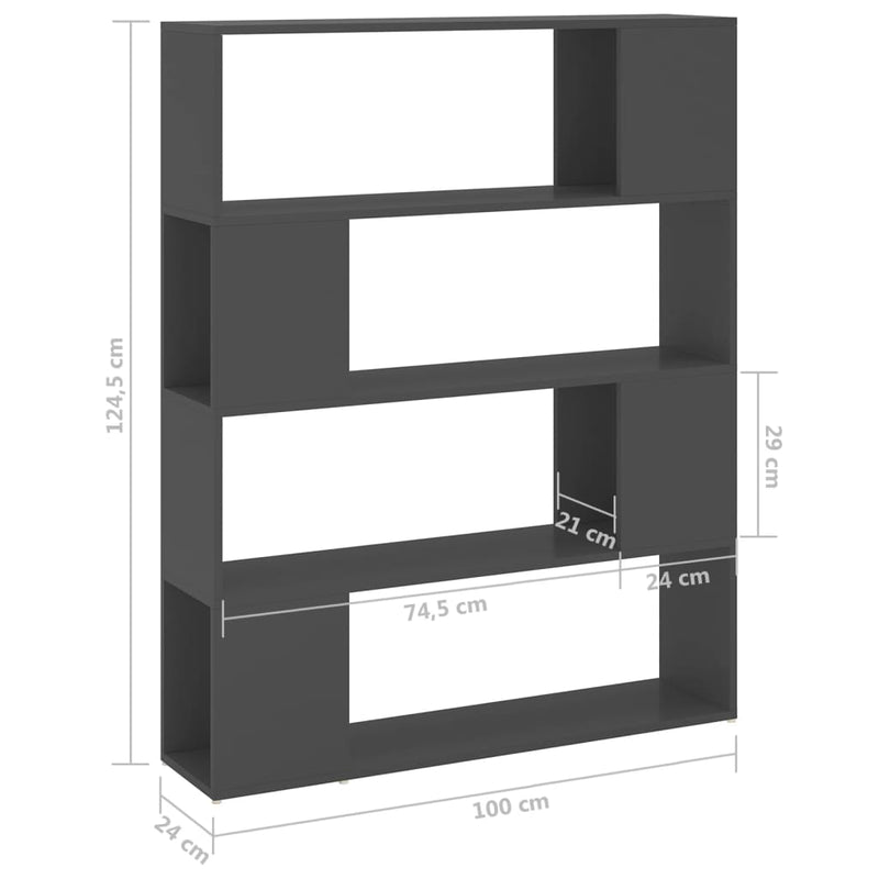 Book Cabinet Room Divider Grey 100x24x124 cm Payday Deals