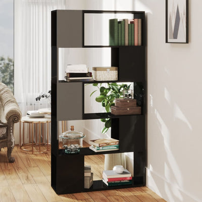 Book Cabinet Room Divider High Gloss Black 80x24x155 cm Engineered Wood Payday Deals