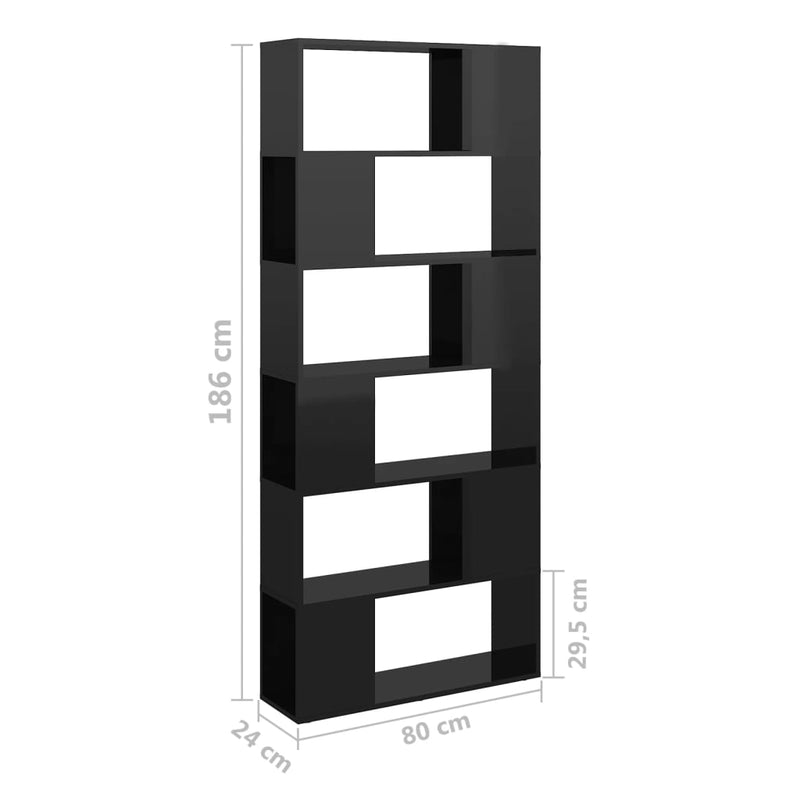 Book Cabinet Room Divider High Gloss Black 80x24x186 cm Engineered Wood Payday Deals