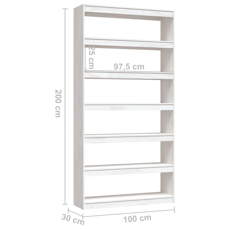 Book Cabinet/Room Divider White 100x30x200 cm Solid Pinewood Payday Deals