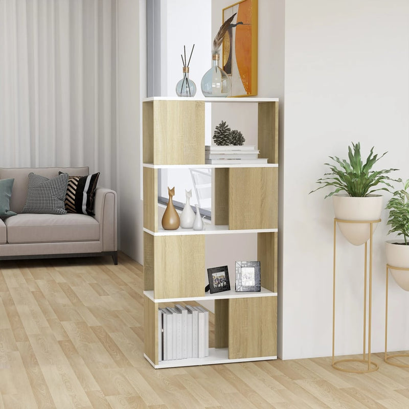 Book Cabinet Room Divider White and Sonoma Oak 60x24x124.5 cm Payday Deals