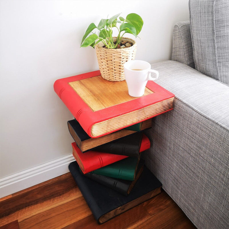 Book Stack Antique Finish Side Table/Corner Table/Plant Stand Raintree Wood Payday Deals