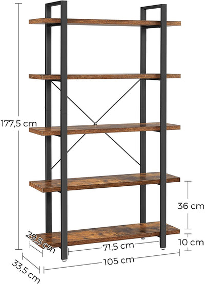 Bookshelf 5-Tier Industrial Stable Bookcase Rustic Brown and Black Payday Deals