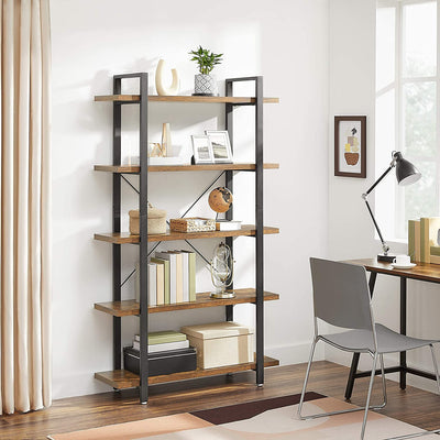 Bookshelf 5-Tier Industrial Stable Bookcase Rustic Brown and Black Payday Deals