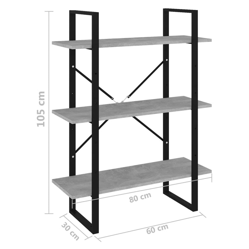 Bookshelf Concrete Grey 80x30x105 cm Chipboard Payday Deals