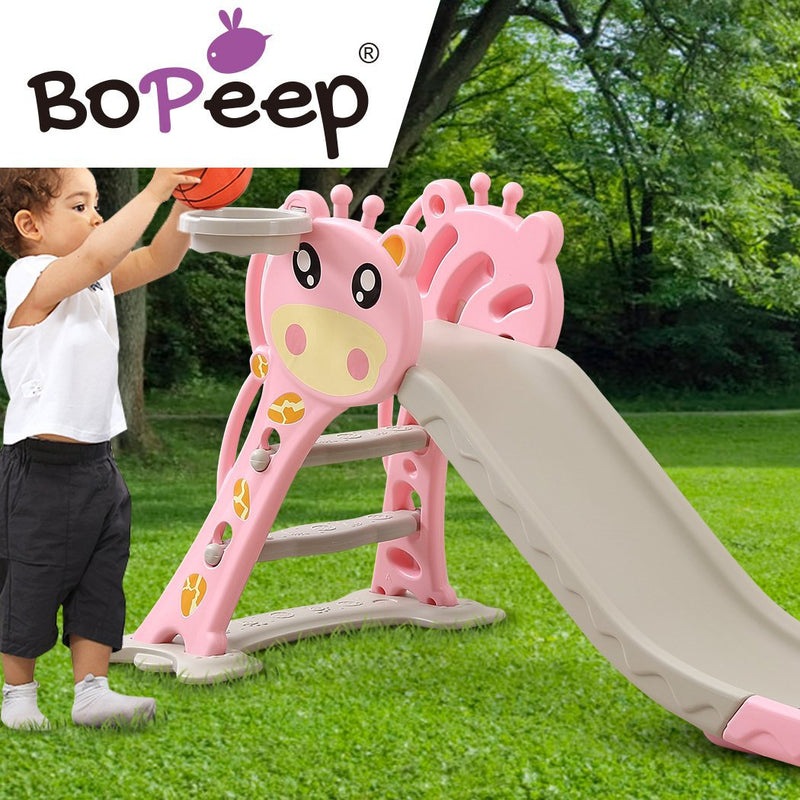 BoPeep Kids Slide Outdoor Basketball Ring Activity Center Toddlers Play Set Pink Payday Deals