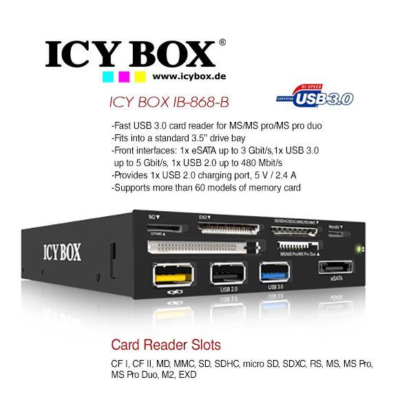 ICY BOX 3.5" USB 3.0 Multi Card Reader with USB charging port (IB-868-B) Payday Deals