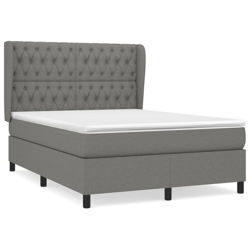 Box Spring Bed with Mattress Dark Grey 137x190 cm Double Fabric Payday Deals