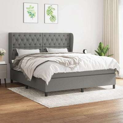 Box Spring Bed with Mattress Dark Grey 152x203 cm Queen Fabric