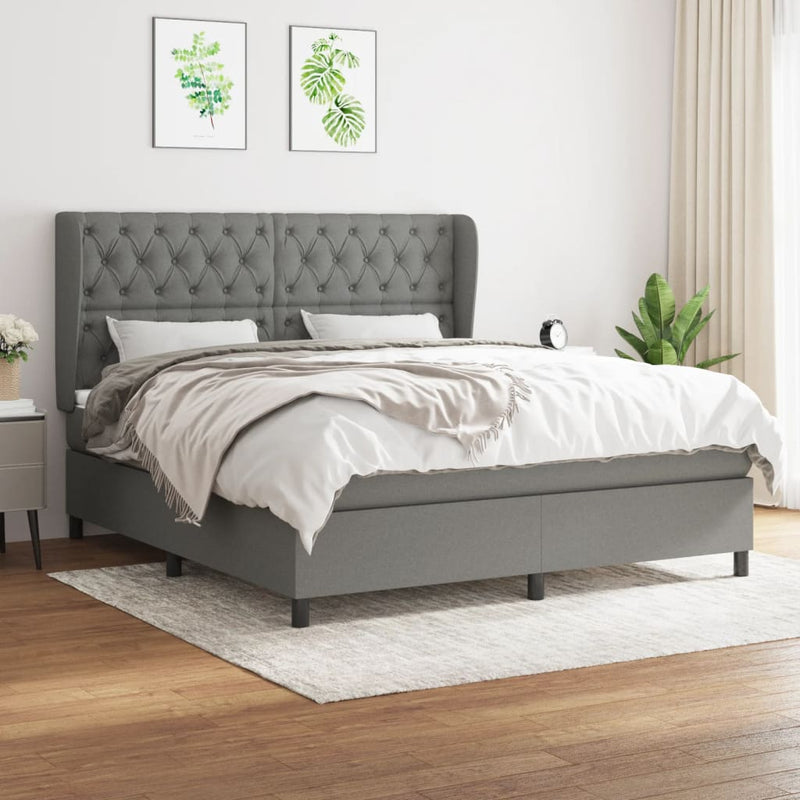 Box Spring Bed with Mattress Dark Grey 152x203 cm Queen Fabric Payday Deals