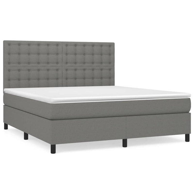 Box Spring Bed with Mattress Dark Grey 152x203 cm Queen Fabric Payday Deals