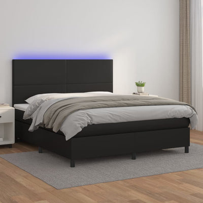 Box Spring Bed with Mattress&LED Black 152x203 cm Queen Faux Leather Payday Deals